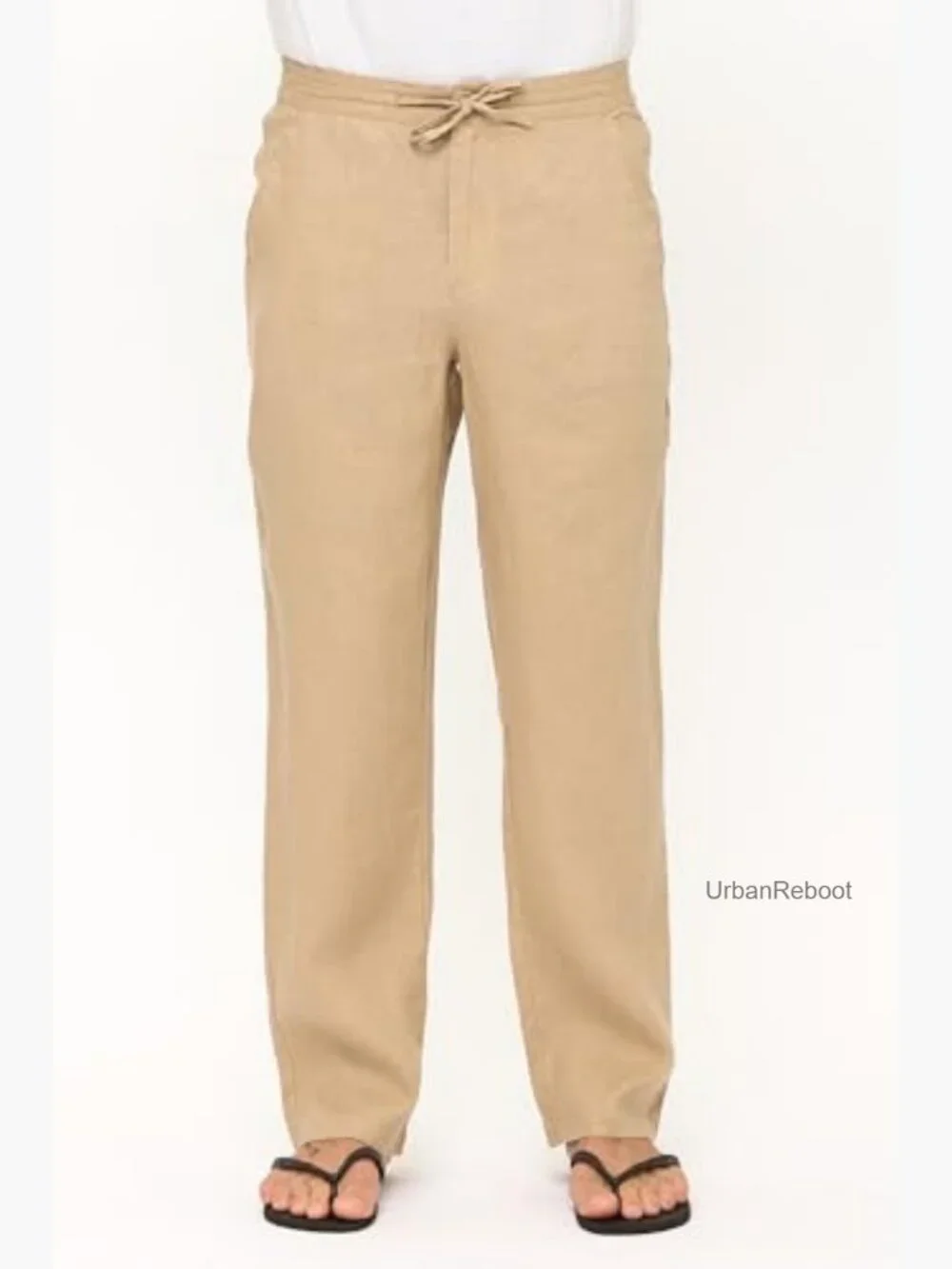 Men's 100% Linen Drawstring Elastic Waist Casual Pants